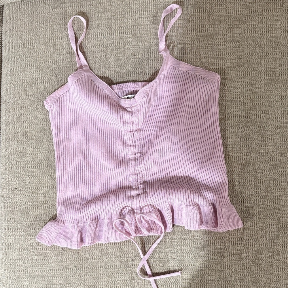 Think! Light Pink Ribbed Camisole with Ruffle Hem